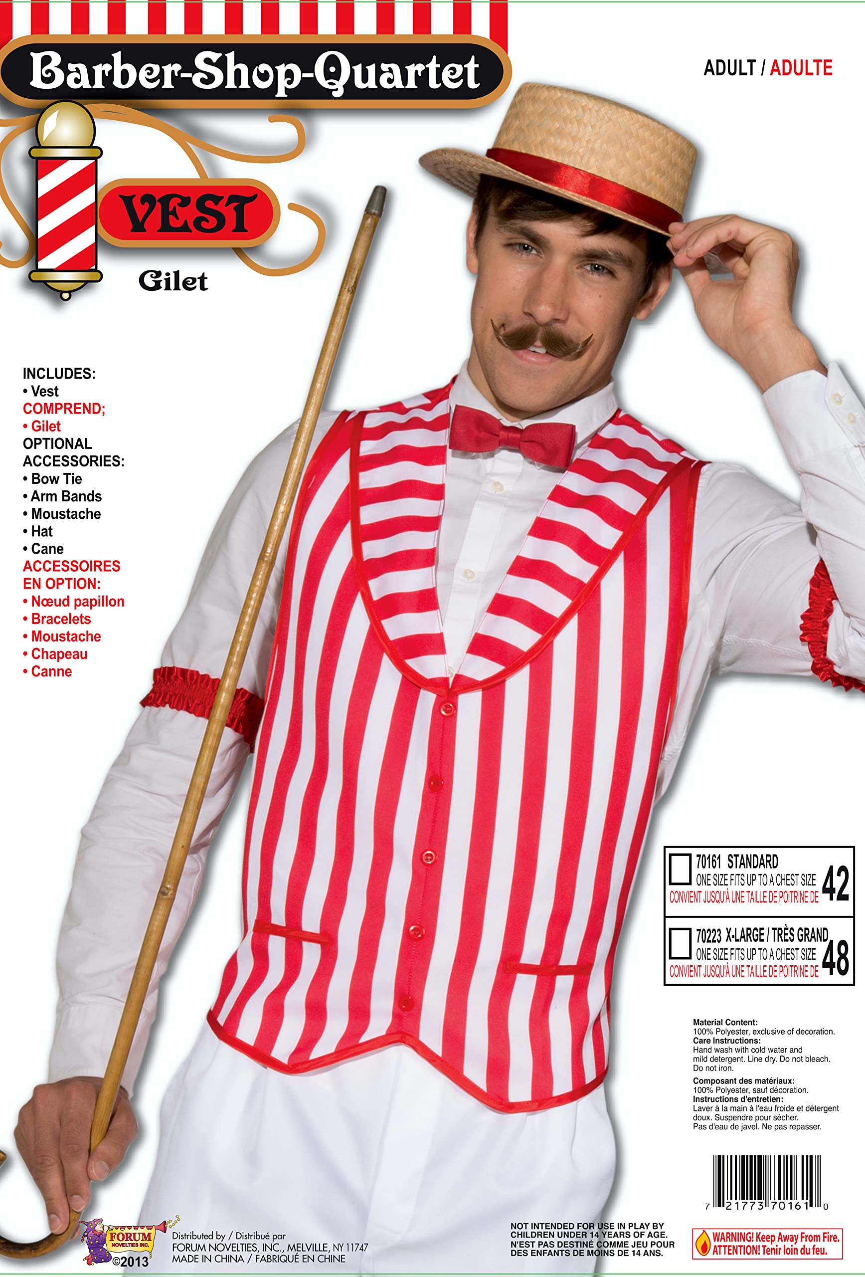 Forum Novelties Barbershop Quartet Vest, Red/White, Standard